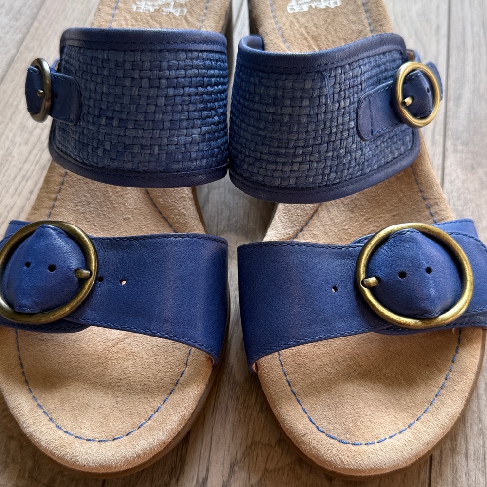 Dansko Blue Leather Buckle Slide Sandals - Picture 3 of 9